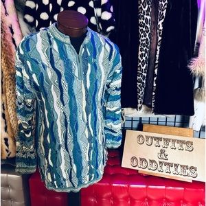 Vintage COOGI 100% Mercerised Cable Knit Cotton Quarter Zip Crewneck Sweater